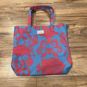 Lilly Pulitzer Estee Lauder Tote Bag Pink Blue Shells Crabs Beach Pool Market